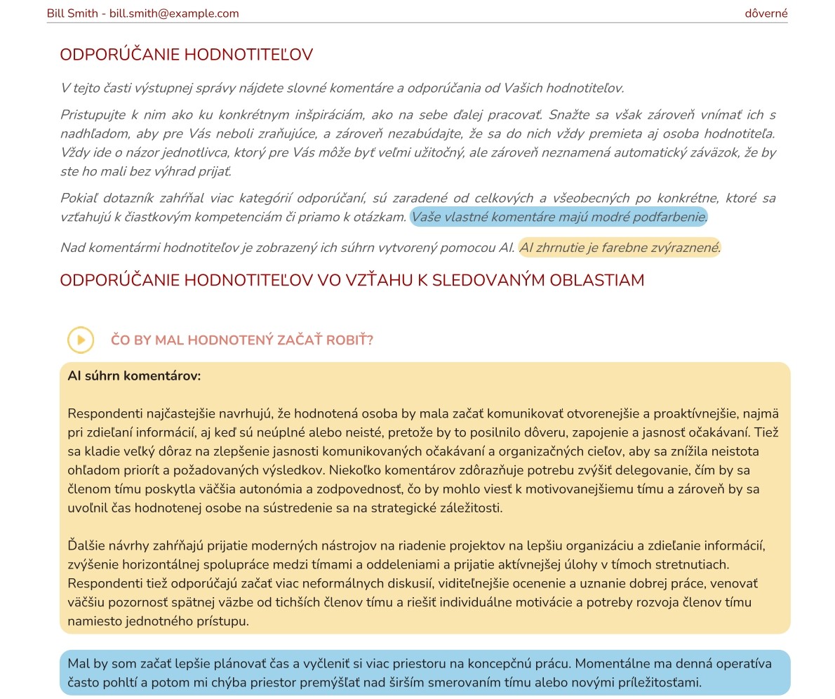 AI analýzy voľných komentárov v 360° spätnej väzbe